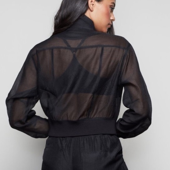 Good American Black Sheer Crop bomber jacket - Picture 2 of 10